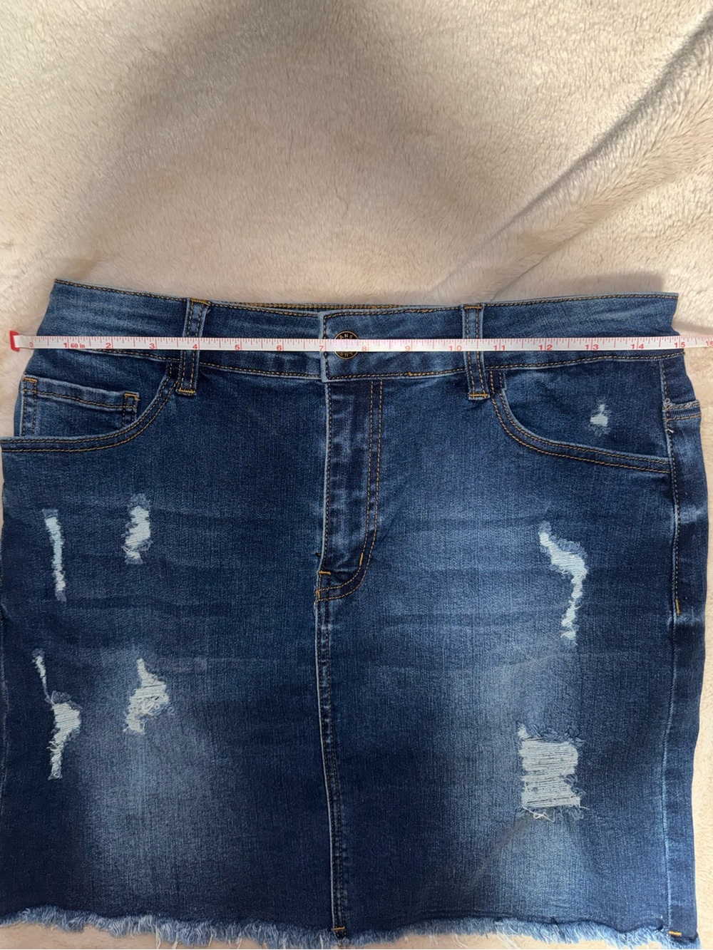 Dark Blue Distressed Denim Skirt - Women - Picture 6 of 9